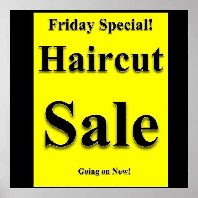 Poster av Speciell Haircut Sale i fredag (Framsidan)