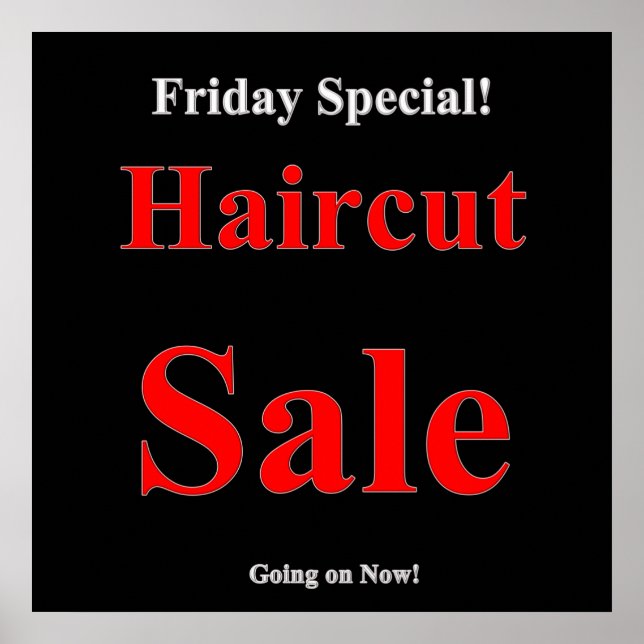 Poster av Speciell Haircut Sale i fredag (Framsidan)