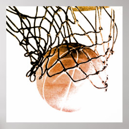 Poster av Square Brown Basketball Boll & Net Print