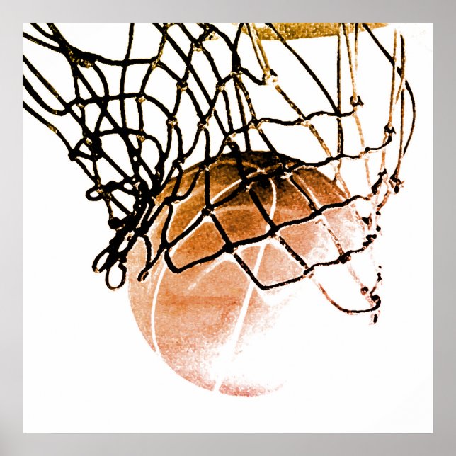 Poster av Square Brown Basketball Boll & Net Print (Framsidan)
