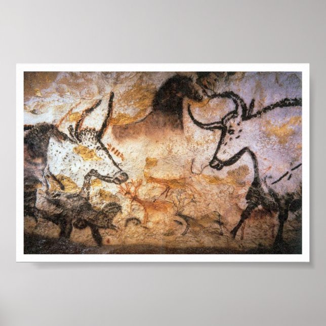 Poster av stone Age Lascaux Bulls Buffalo Art (Framsidan)