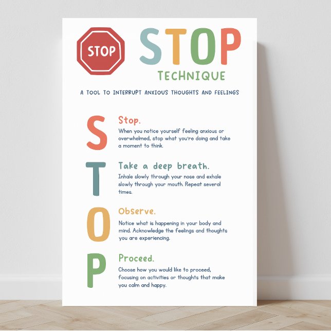 POSTER av STOP-teknik för Mindset-klassrum (social emotional learning, calming down, STOP technique, education, classroom posters, homeschool)