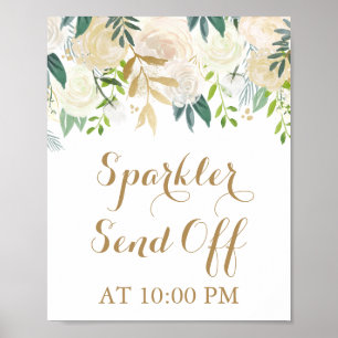 Poster av stoppskylt för guld White Flower Sparkle