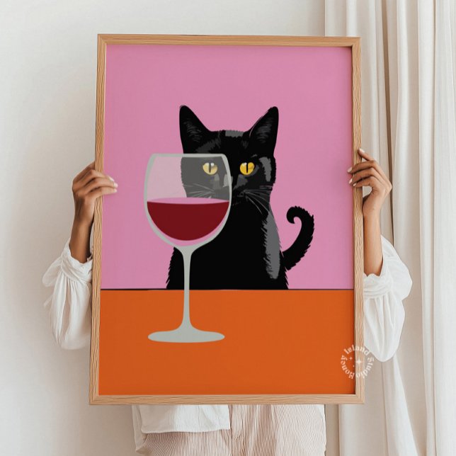 Poster av svart glas i Vin (black cat wine poster)
