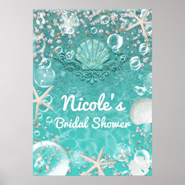 Poster av Teal Enchanted Starfish & Bubbles Banner (Framsidan)