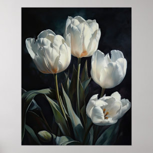 Poster av textutskrift av vita tulpanblommor