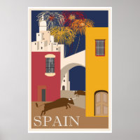 Poster av tjurar i Spanien som kör festival i Vint