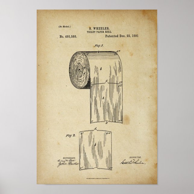 Poster av Toilet Papper Roll Patent Print Parchmen (Framsidan)