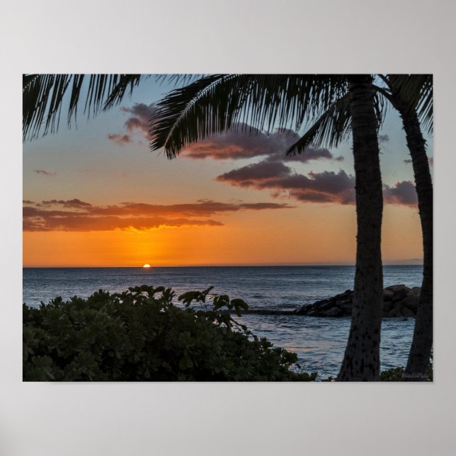 Poster av tropisk hawaiisk solnedgång (Framsidan)