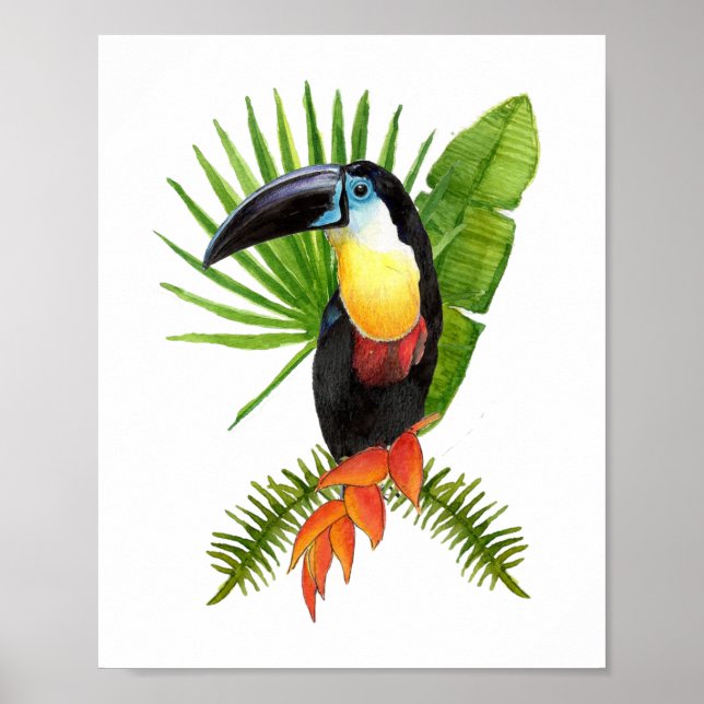 Poster av tropiska fågelvattenfärger (Framsidan)
