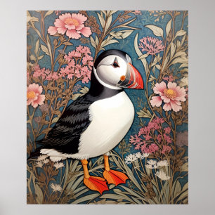Poster av vacker Puffin William Morris Inspired