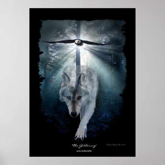 Poster av varg och Eagle Wildlife Samering Art (Framsidan)