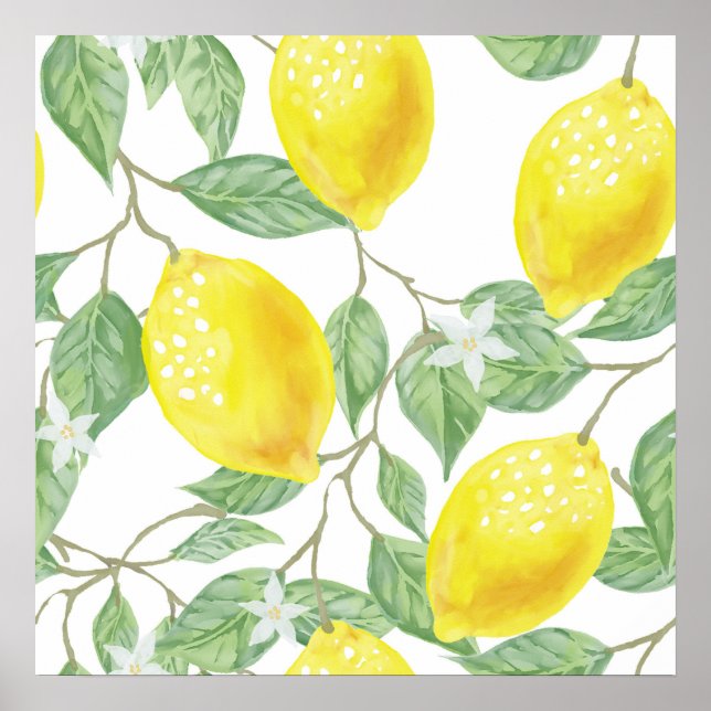 Poster av vattenfärgen Lemon Kitchen Decor Art (Framsidan)