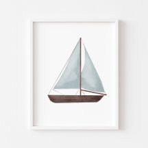 Poster av vattenfärgsblått segelbåt