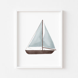 Poster av vattenfärgsblått segelbåt