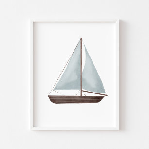 Poster av vattenfärgsblått segelbåt