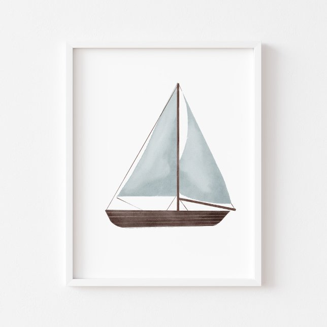 Poster av vattenfärgsblått segelbåt (Skapare uppladdad)