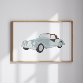 Poster av vattenfärgsblått vintage bil