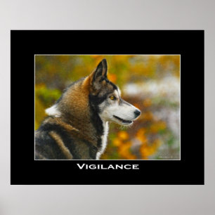 POSTER av VIGILANCE Grått Varg Art