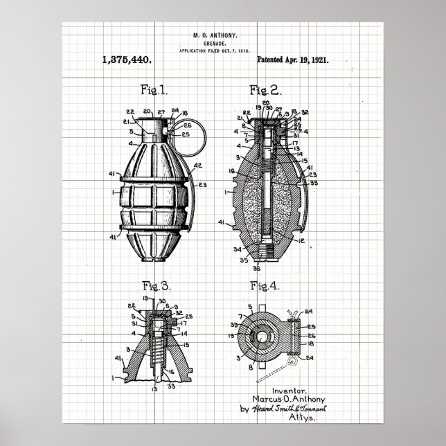 Poster av vintage Grenade Patent Grid (Framsidan)