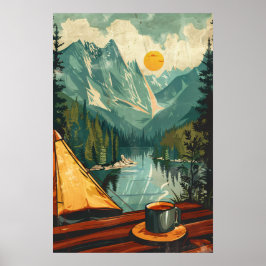 Poster av vintage kaffe och camping