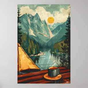 Poster av vintage kaffe och camping
