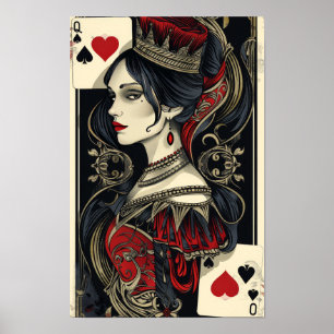 Poster av vintage Queen of Hearts Spela kort