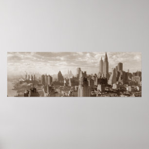 Poster av vintage Sepia New York City Panoramic Sk