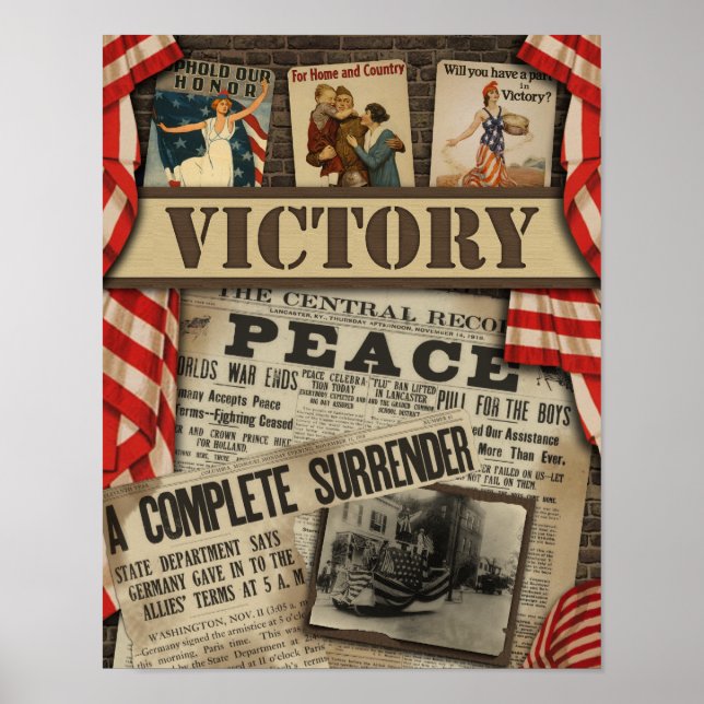Poster av vintage Victory WWII Collage (Framsidan)
