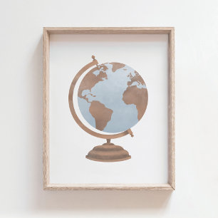 Poster av vintage Watercolor Globe Travel Decor