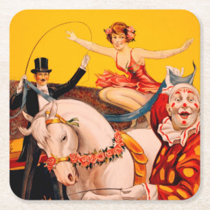 Poster av vintagens färgfulla Circus-utförare Underlägg Papper Kvadrat