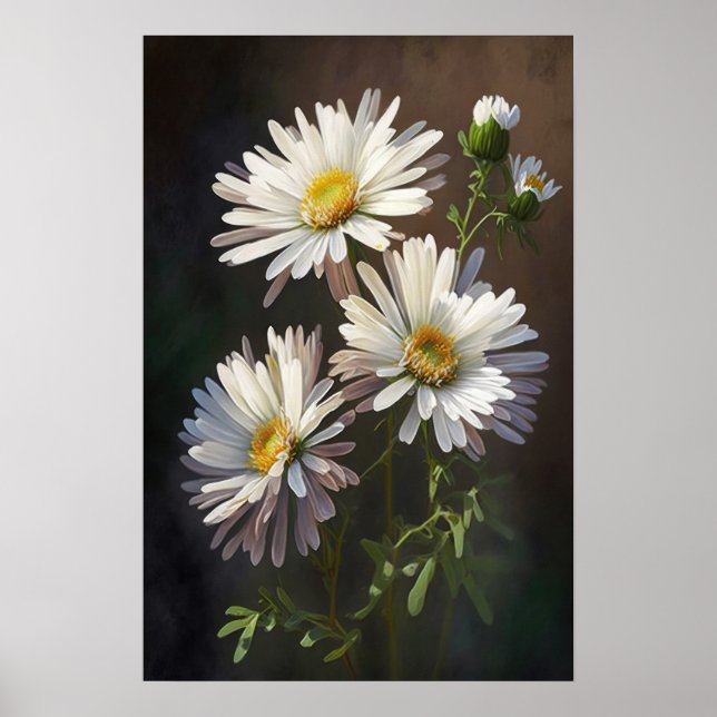 Poster av vit Aster Flower Art Print (Framsidan)
