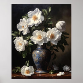 Poster av vit Camellia Flowers Art-utskrift