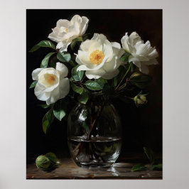 Poster av vit Camellia Flowers Art-utskrift