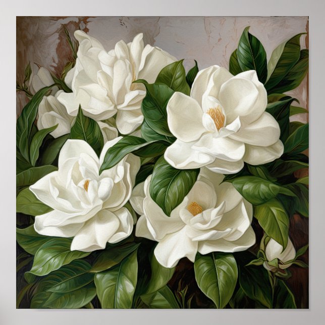 Poster av vit Gardenias Flower Art Print (Framsidan)