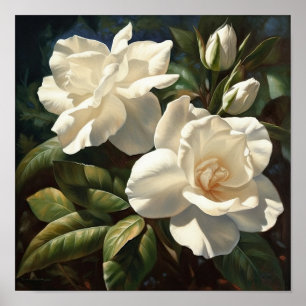 Poster av vit Gardenias Flower Art Print