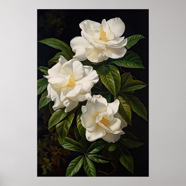 Poster av vit Gardenias Flower Art Print (Framsidan)