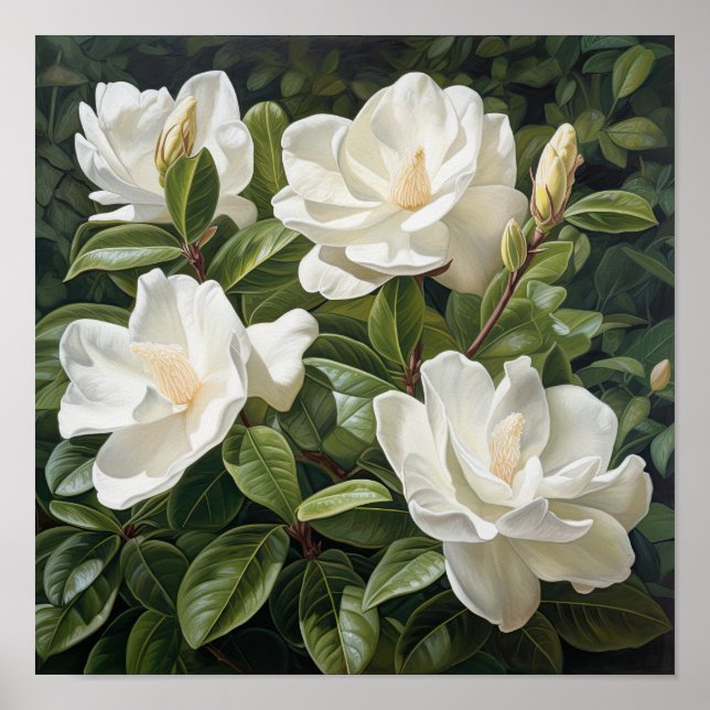Poster av vit Gardenias Flower Art Print (Framsidan)