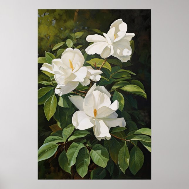 Poster av vit Gardenias Flower Art Print (Framsidan)
