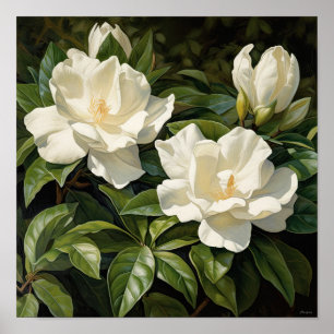 Poster av vit Gardenias Flower Art Print