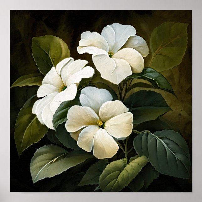 Poster av vit impatiens Flower Art Print (Framsidan)
