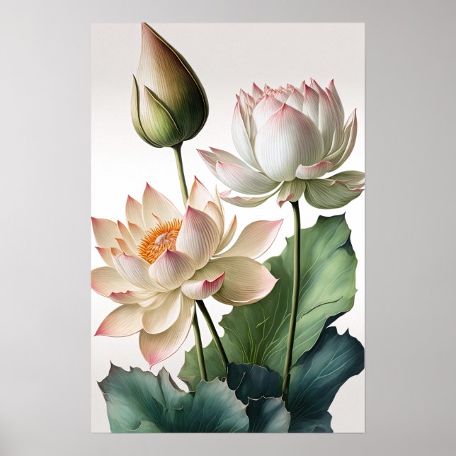 Poster av vit Lotus Flowers Art-utskrift (Framsidan)