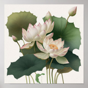 Poster av vit Lotus Flowers Art-utskrift