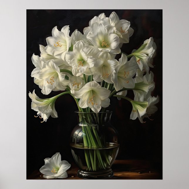 Poster av vita Amaryllis Flowers Art Print (Framsidan)