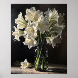 Poster av vita Amaryllis Flowers Art Print
