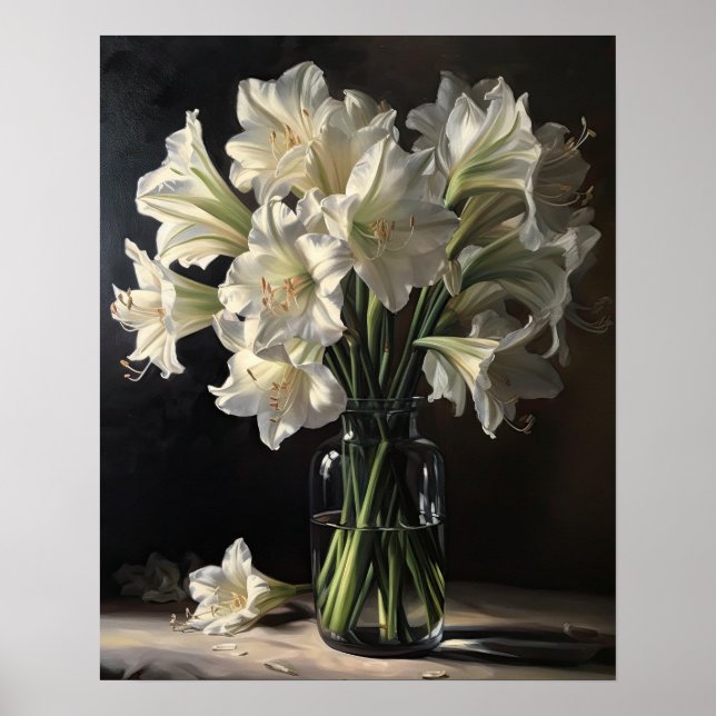 Poster av vita Amaryllis Flowers Art Print (Framsidan)