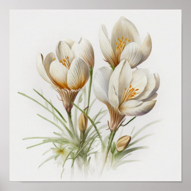Poster av vita Crocus Flowers Art Print (Framsidan)