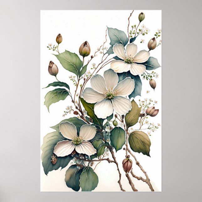 Poster av vita Dogwood Flowers Art Print (Framsidan)