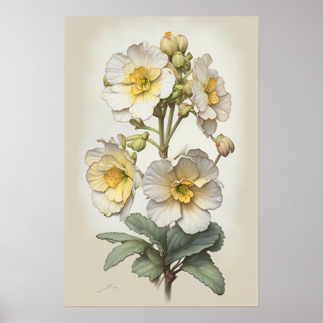 Poster av vita primerrosblommor (Framsidan)