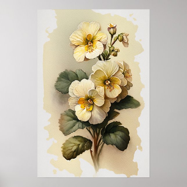 Poster av vita primerrosblommor (Framsidan)